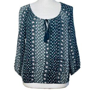 AMERICAN EAGLE Boho Floral Tassell Tie Blouse - Size XS